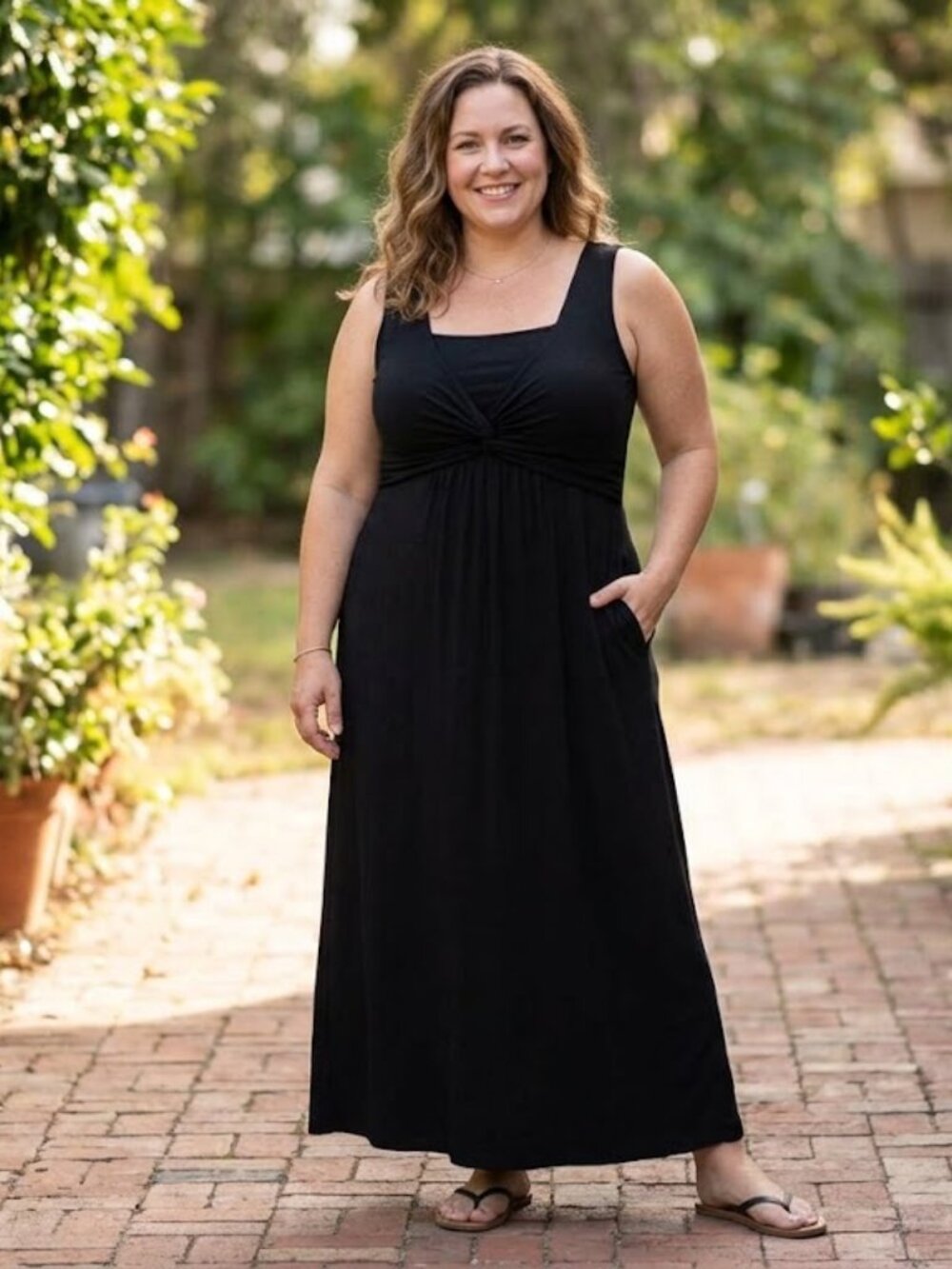 Soma Black Knot Front Square Neck Maxi Dress Pockets 2XL XXL